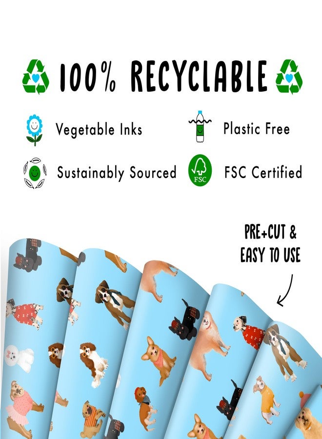 CENTRAL 23 - Blue Wrapping Paper Sheets - Puppy Dogs - 6 Gift Wrap Sheets - Birthday GiftWrap - Recyclable - Image 3